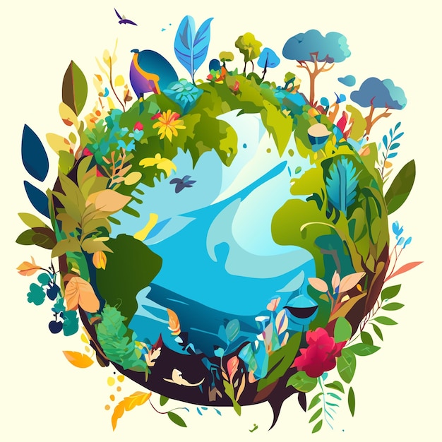 Plik wektorowy płaskie akwarelowe ilustracje ziemi do projektowania ekologicznego