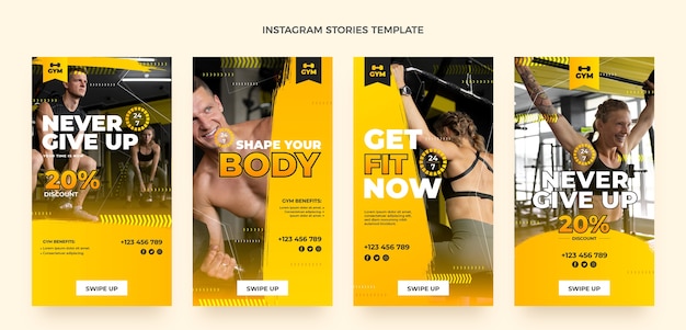 Plik wektorowy płaskie historie fitness na instagramie