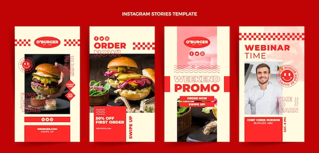 Plik wektorowy płaskie historie o burgerach na instagramie