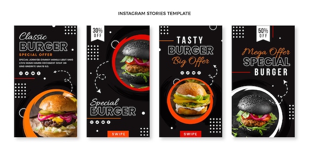 Plik wektorowy płaskie historie o jedzeniu na instagramie