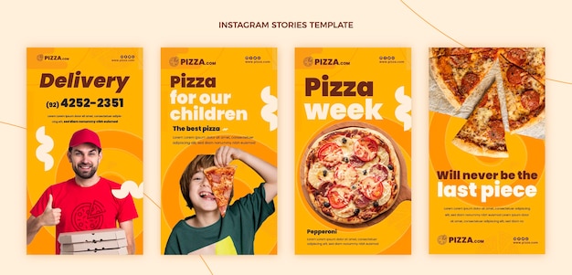 Plik wektorowy płaskie historie z pizzy na instagramie