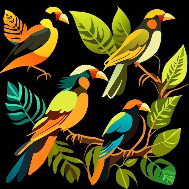 Płaskie Ikony Stylu Dla Ptaków Amazońskich