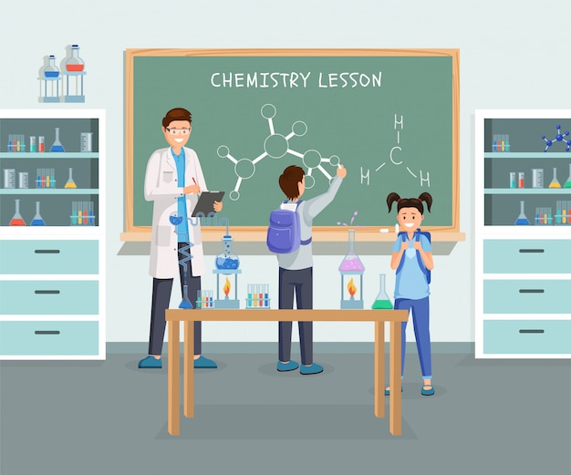 Płaskie ilustracja lekcji chemii