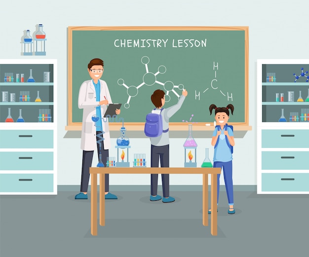 Plik wektorowy płaskie ilustracja lekcji chemii