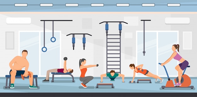 Płaskie Ilustracji Wektorowych Trening Fitness Club.