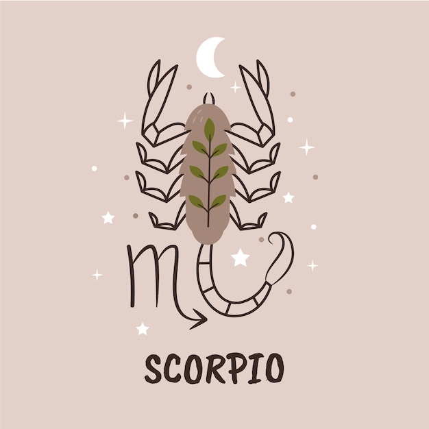 Plik wektorowy płaskie logo skorpiona z liśćmi