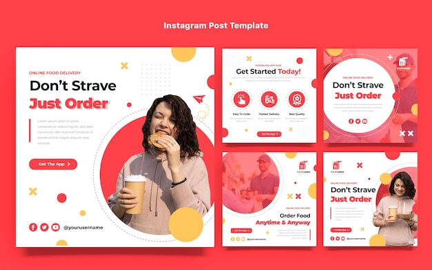 Płaskie posty na instagramie zamówienia żywności