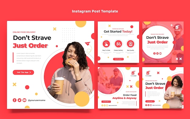Plik wektorowy płaskie posty na instagramie zamówienia żywności