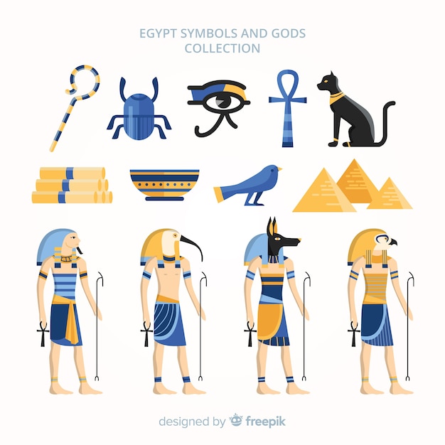 Plik wektorowy płaskie symbole egipskich symboli i bogów