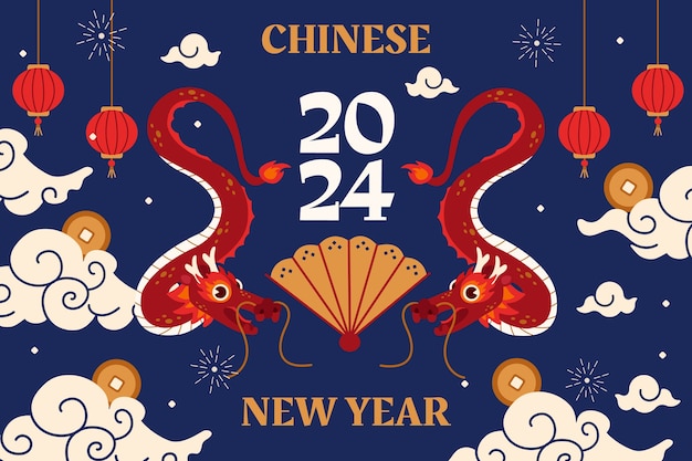 Płaskie Tło Do Obchodów Chińskiego Nowego Roku