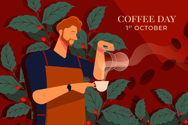 Plik wektorowy płaskie tło na świętowanie światowego dnia kawy