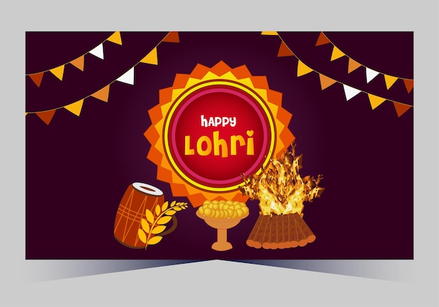 Płaskie tło wektorowe dla festiwalu lohri happy lohri