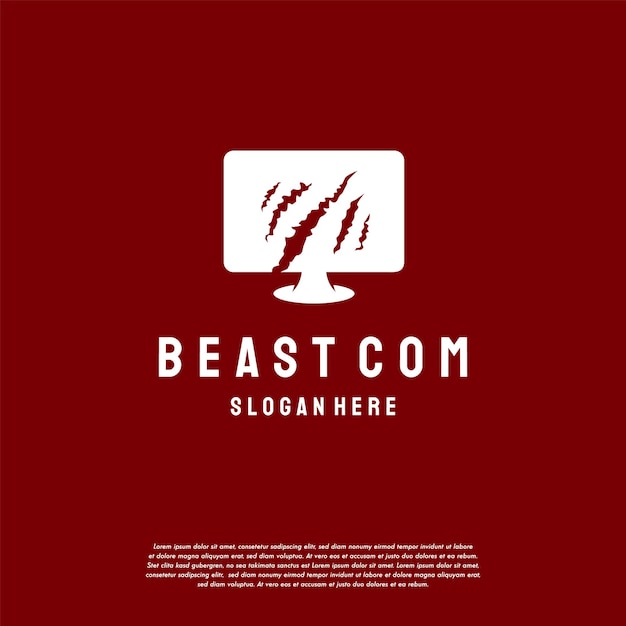 Płaskie Wzory Szablon Logo Bestia Computer, Wektor Wzorów Logo Animals Computer