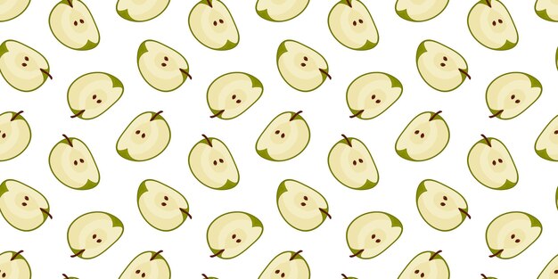 Plast jabłek bezszwowy wzór kreskówka piękna ilustracja owoców wektorowych letnia jasna natura organiczna wegetariańska żywność nadająca się do tapety tekstylnej