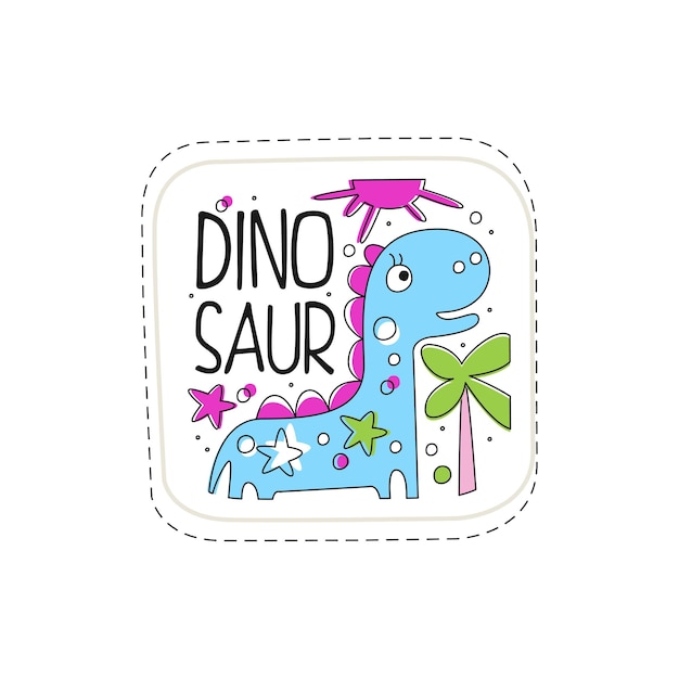 Plaster Dinozaura Odznaka Kreskówka Zwierzę Naklejki Ręcznie Rysowane Wektor Ilustracja Na Białym Tle