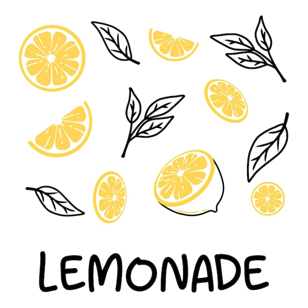 Plasterki Cytryny Doodle Styl Ilustracja Wektorowa Koncepcja Lemoniady Lemoniada Cytrynowa