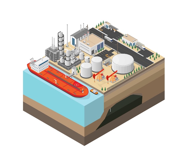 Platforma Wiertnicza Rafinerii Ropy Naftowej Z Izometryczną Grafiką