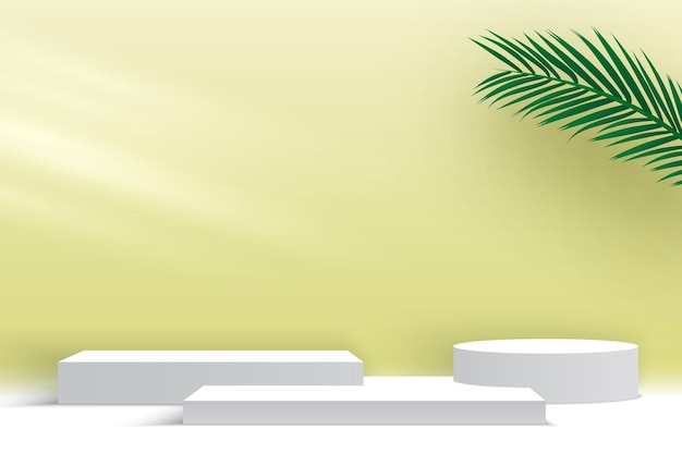 Platforma Wyświetlania Produktów Puste Podium Z Liśćmi Palmowymi Biały Cokół 3d Render Stage