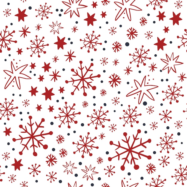 Płatki śniegu bezszwowa zimowa tekstura Zimowe tło Płatki śniegu czerwony wzór na białym tle