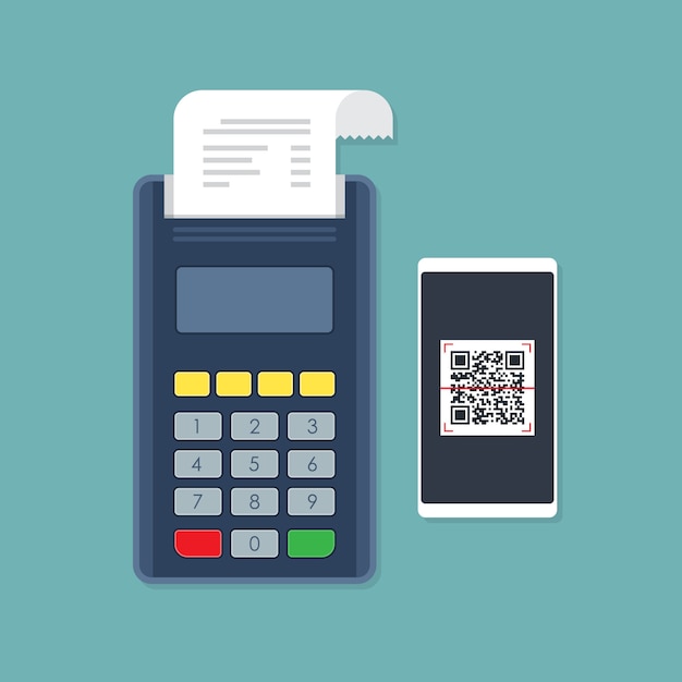 Płatność terminalem POS przez skanowanie kodu qr smartfona.