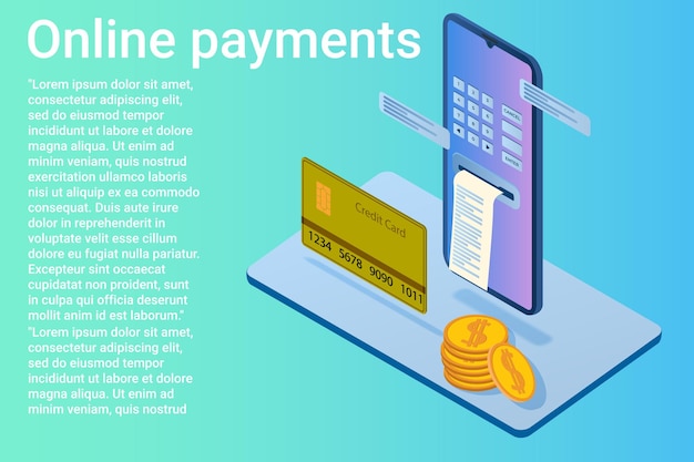 Płatności online Smartfon z aplikacją płatniczą kartą kredytową i monetami