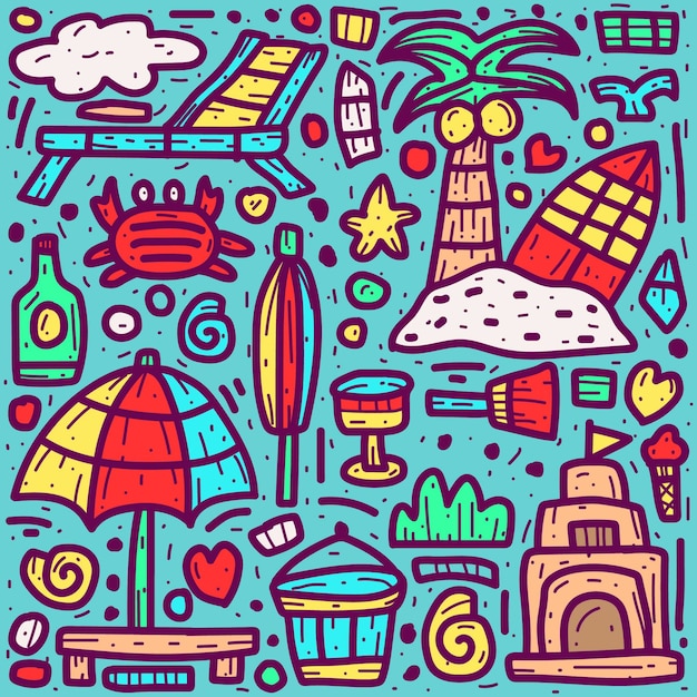 Plaża Kreskówka Streszczenie Doodle Ilustracja