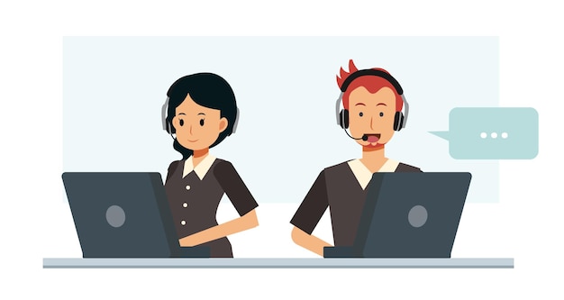 Płci męskiej i żeńskiej obsługi klienta i call center charakter płaski kreskówka wektor ilustracja.