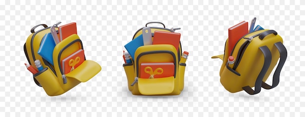 Plik wektorowy plecak szkolny z papeterią zestaw ikon wektorowych powrót do szkoły