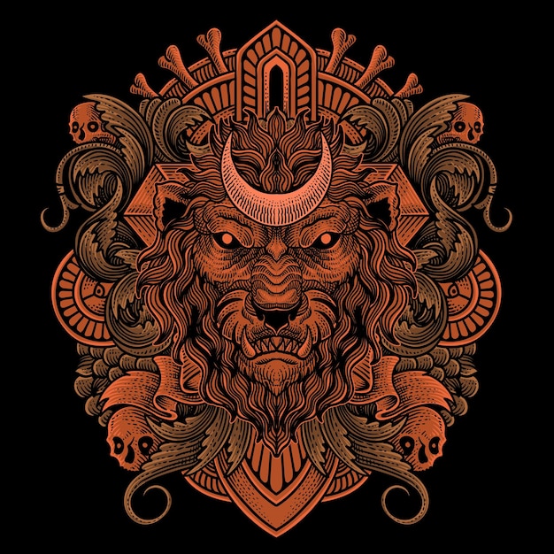 Plik wektorowy plemienny brodaty mężczyzna z kapeluszem lwa vintage grawerowanie ozdoba idealna na t-shirt