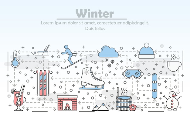 Plik wektorowy plenerowe zim aktywność reklamuje płaską kreskowej sztuki ilustrację