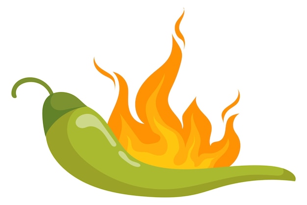 Płonąca ikona kreskówki jalapeno Meksykański emblemat pikantnego jedzenia
