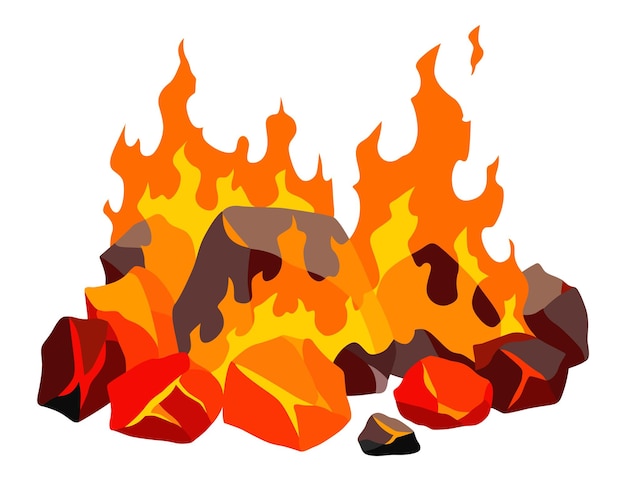 Płonący Węgiel Realistyczny Jasny Płomień Ognia Na Stosie Węgli Ilustracja Wektorowa Zbliżenie Do Grilla Płomień Kominka Gorący Węgiel Lub świecący Obraz Węgla Drzewnego