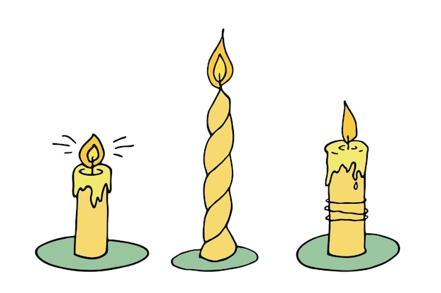 Plik wektorowy płonący zestaw świec doodle ilustracja ręcznie rysowane clipart do projektowania logo karty