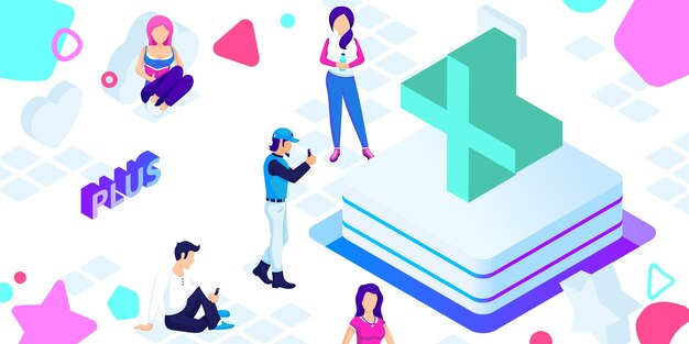 Plus izometryczna ikona projektu Wektor ilustracja sieci web 3d kolorowa koncepcja