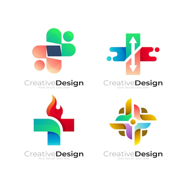 Plik wektorowy plus logo zestaw logo medyczne z społecznością projektowania opieki nad ludźmi