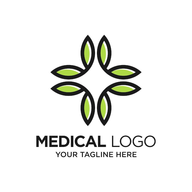 Plus Medical Leaf Logo Design Szablon Inspiracja Ilustracja Wektorowa