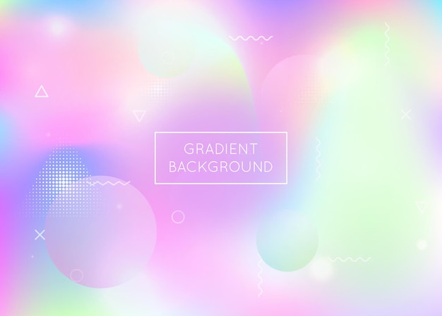 Płyn kształtuje tło z dynamicznym płynem. Holograficzny gradient bauhaus z elementami memphis. Szablon graficzny broszury, banera, tapety, ekranu mobilnego. Perłowy płyn kształtuje tło.
