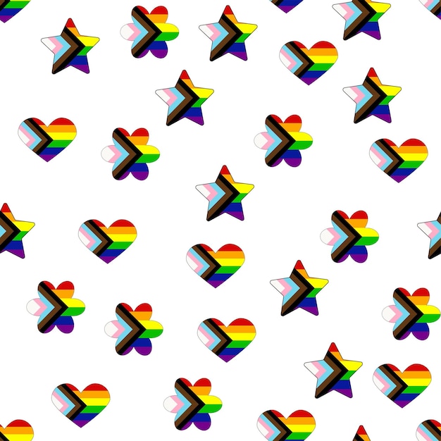 Płynny Wzór Z Nową Flagą Lgbt Serca Tekst Kwiat I Flaga Gay Pride Month Love Lgbtq