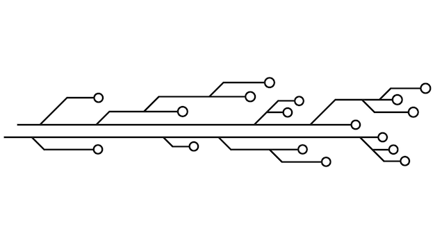 Płytka drukowana PCB utworów na białym tle Techniczne clipart z liniami i pierścieniami na końcach Dzielniki dla projektu Element projektu