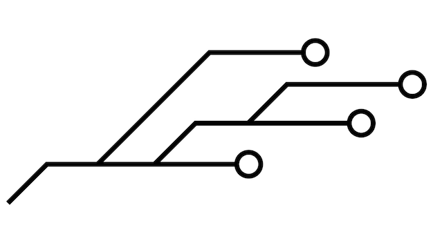 Płytka drukowana PCB utworów na białym tle Techniczne clipart z liniami i pierścieniami na końcach Dzielniki dla projektu Element projektu