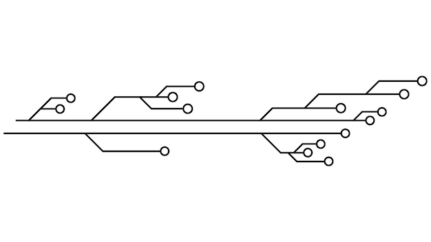 Płytka drukowana PCB utworów na białym tle Techniczne clipart z liniami i pierścieniami na końcach Dzielniki dla projektu Element projektu