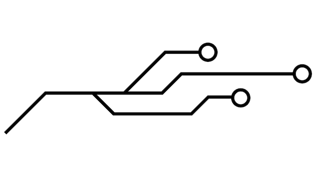 Płytka drukowana PCB utworów na białym tle Techniczne clipart z liniami i pierścieniami na końcach Dzielniki dla projektu Element projektu