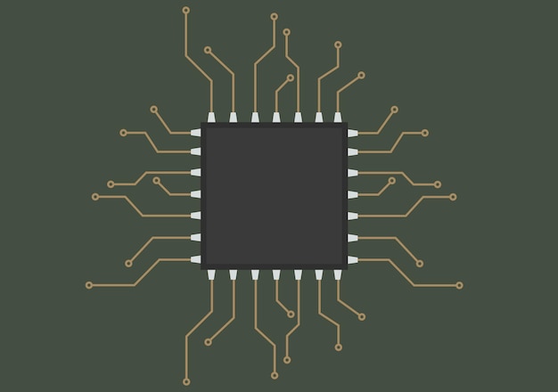 Płytka drukowana z mikroprocesorem dla elektroniki ilustracji wektorowych schematu komputerowego