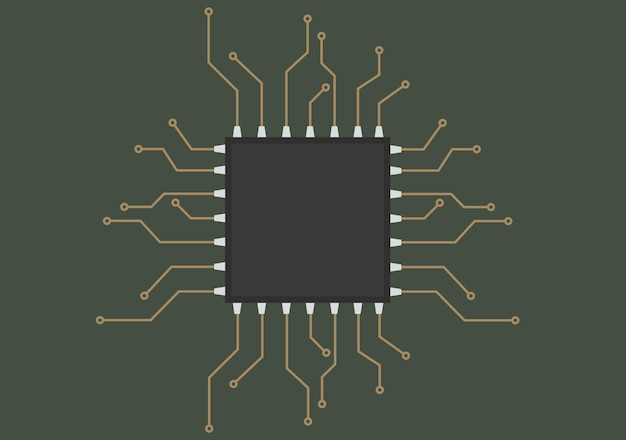 Płytka drukowana z mikroprocesorem dla elektroniki ilustracji wektorowych schematu komputerowego