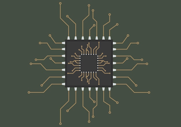 Płytka Drukowana Z Mikroprocesorem Dla Elektroniki Ilustracji Wektorowych Schematu Komputerowego