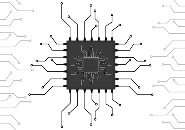 Płytka Drukowana Z Mikroprocesorem Dla Elektroniki Ilustracji Wektorowych Schematu Komputerowego