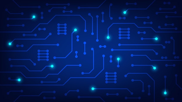płytka drukowana z niebieskim tle oświetlenia. koncepcja technologii i elementów Hi tech