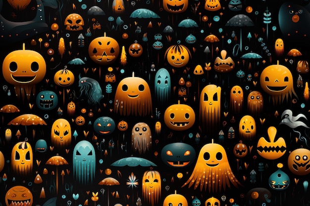 Płytka Wzór Dyni Inspirowane Halloween Na Czarnym Tle