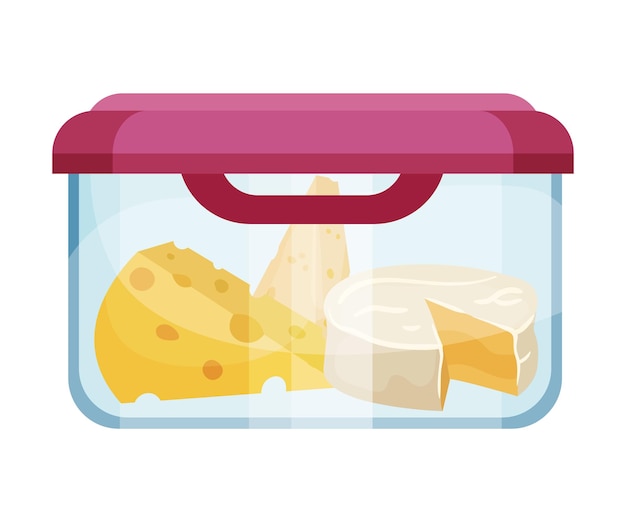 Plik wektorowy płyty sera przechowywane w pojemniku ilustracja wektorowa koncepcja konserwacji żywności