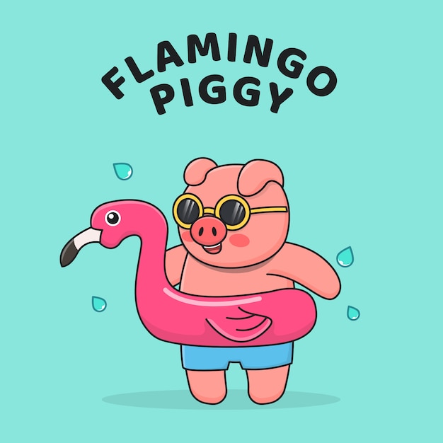 Pływająca świnka Z Flamingowym Pierścieniem I Sunglassea